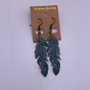 Teal Feather Earrings